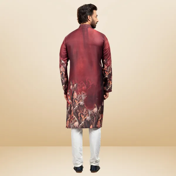 Maroon_Printed_Linen_Flex_Kurta_|_For_Men