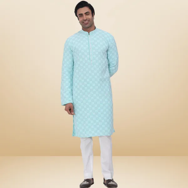 Blue_Cotton_Rayon_Embroidered_Kurta_&_Pajama_Set__|_For_Men