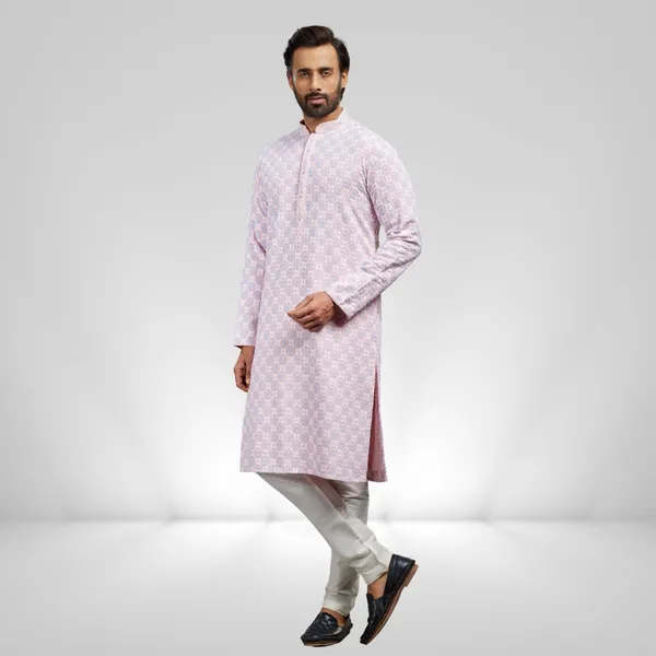 Pink_Cotton_Rayon_Embroidered_Kurta_&_Pajama_Set__|_For_Men