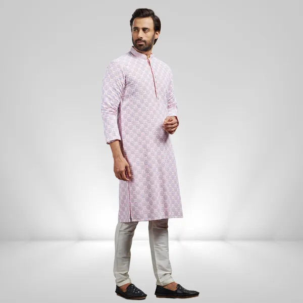 Pink_Cotton_Rayon_Embroidered_Kurta_&_Pajama_Set__|_For_Men