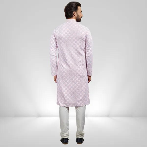 Pink_Cotton_Rayon_Embroidered_Kurta_&_Pajama_Set__|_For_Men
