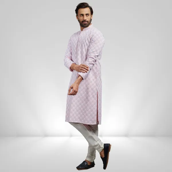 Pink_Cotton_Rayon_Embroidered_Kurta_&_Pajama_Set__|_For_Men