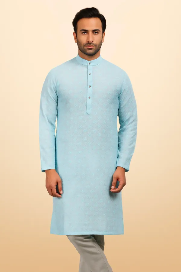 Blue_Lucknowi_Cotton_Kurta_|_For_Men
