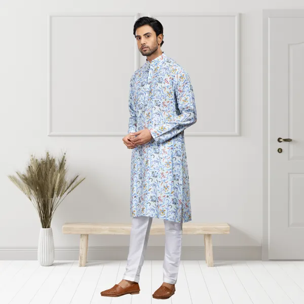 Blue_Printed_Blended_silk_Kurta_|_For_Men