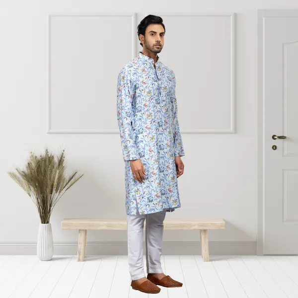 Blue_Printed_Blended_silk_Kurta_|_For_Men
