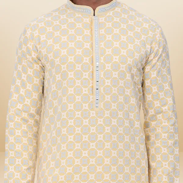 Yellow_Cotton_Rayon_Embroidered_Kurta_&_Pajama_Set__|_For_Men