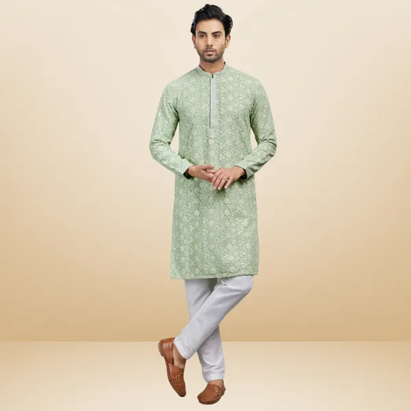 Pista_Georgette_Embroidered_Kurta_&_Pajama_Set__|_For_Men