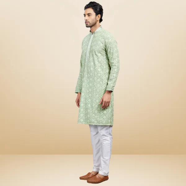 Pista_Georgette_Embroidered_Kurta_&_Pajama_Set__|_For_Men