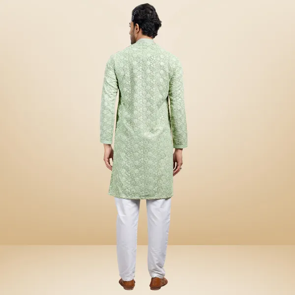 Pista_Georgette_Embroidered_Kurta_&_Pajama_Set__|_For_Men