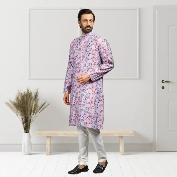 Mauve_Printed_Blended_silk_Kurta_|_For_Men