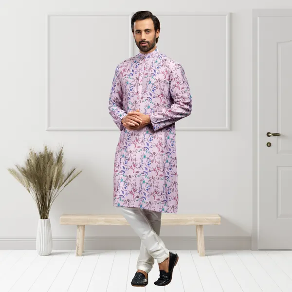Mauve_Printed_Blended_silk_Kurta_|_For_Men