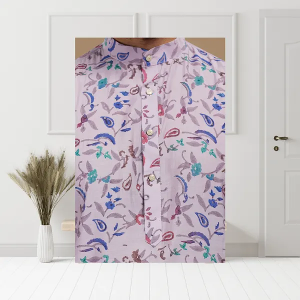 Mauve_Printed_Blended_silk_Kurta_|_For_Men