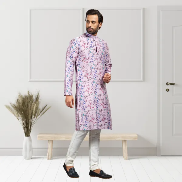 Mauve_Printed_Blended_silk_Kurta_|_For_Men