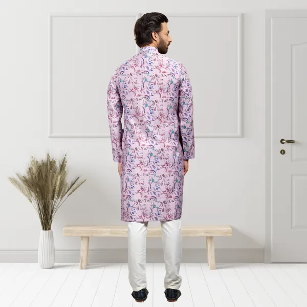 Mauve_Printed_Blended_silk_Kurta_|_For_Men