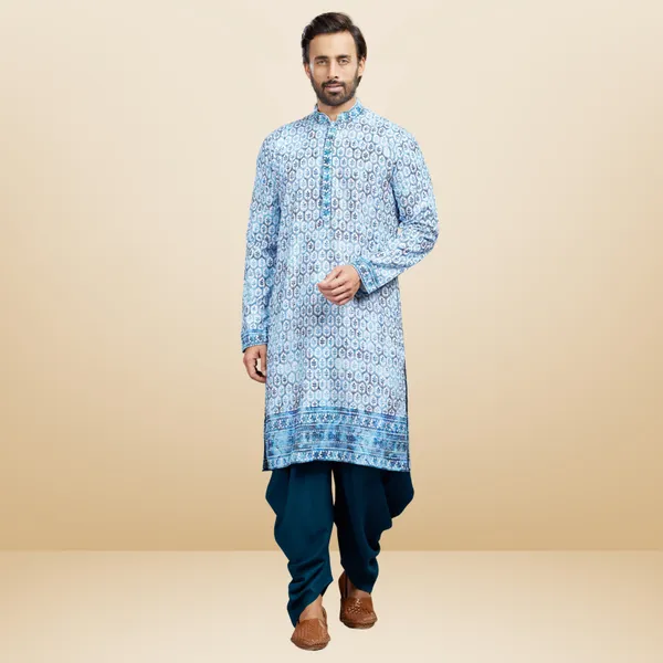 Blue_Cotton_Rayon_Embroidered_Kurta_&_Patiala_Set_|_For_Men