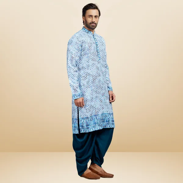 Blue_Cotton_Rayon_Embroidered_Kurta_&_Patiala_Set_|_For_Men