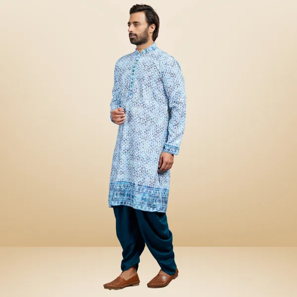 Blue_Cotton_Rayon_Embroidered_Kurta_&_Patiala_Set_|_For_Men