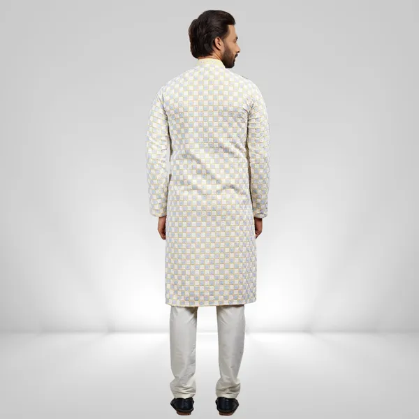 Yellow_Cotton_Rayon_Embroidered_Kurta_&_Pajama_Set__|_For_Men