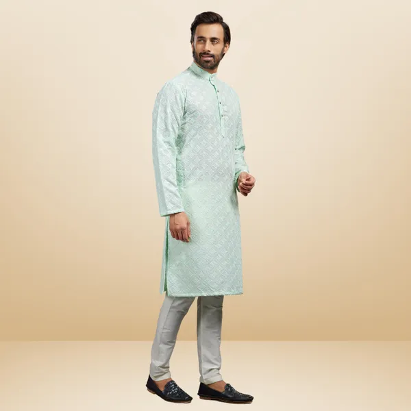 Pista_Lucknowi_Cotton_Kurta_|_For_Men