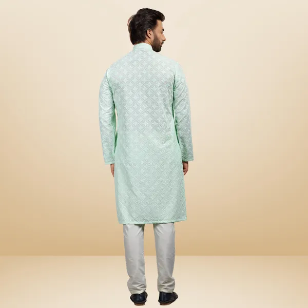 Pista_Lucknowi_Cotton_Kurta_|_For_Men