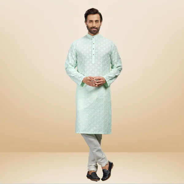 Pista_Lucknowi_Cotton_Kurta_|_For_Men