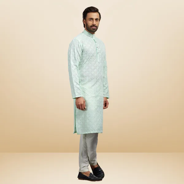 Pista_Lucknowi_Cotton_Kurta_|_For_Men