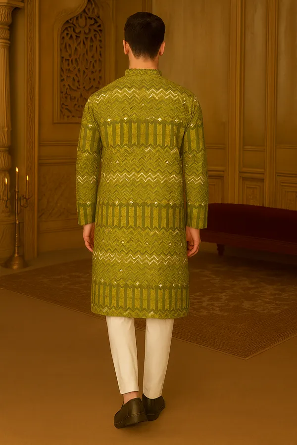 Olive_Printed_Linen_Flex_Kurta_|_For_Men