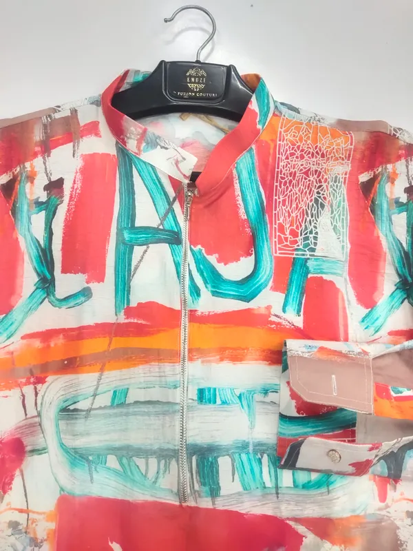 Multi_Vibrant_Art_Printed_Kurta_for_men's_with_Front_Zipper_|_Regular_Fit__|_Contemporary_Ethnic_Wear
