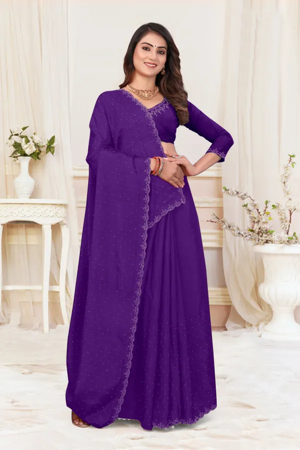 Blue_Chiffon_Solid/Plain_Bollywood_Saree_For_Women