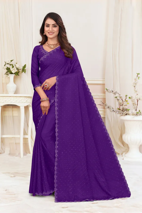 Blue_Chiffon_Solid/Plain_Bollywood_Saree_For_Women