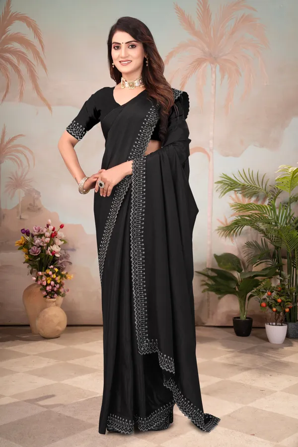Black_Georgette_Embellished_Daily_Wear_Saree_For_Women