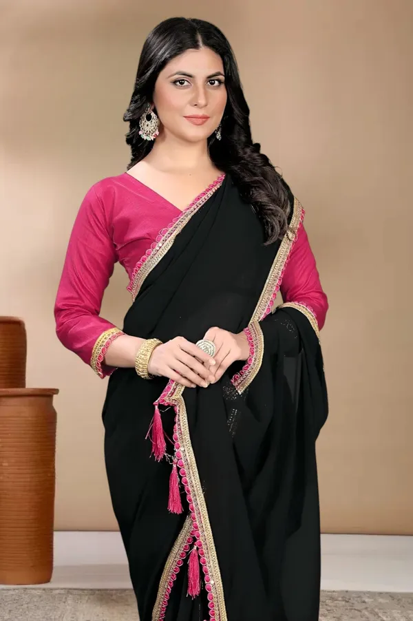 Black_Georgette_Embellished_Embroidered_Bollywood_Saree_For_Women