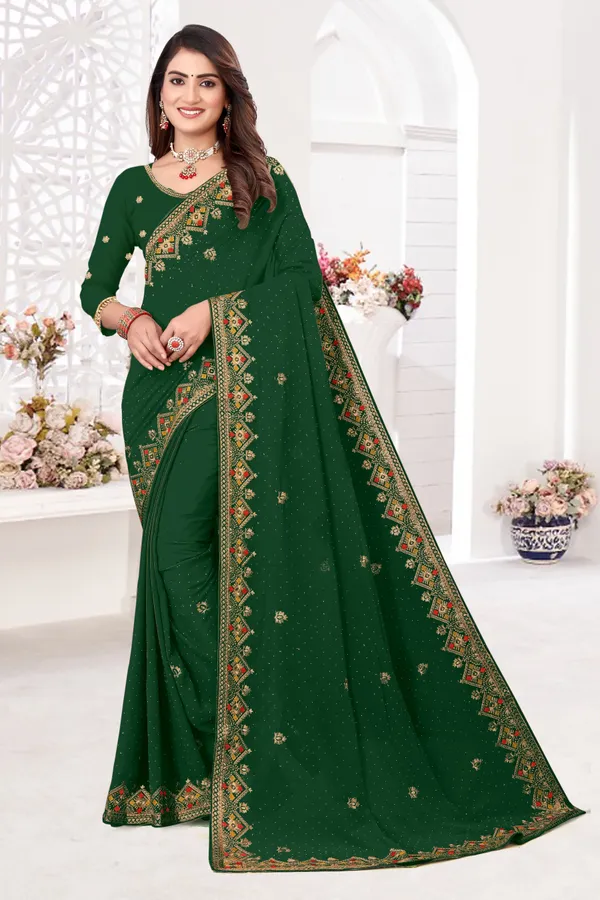 Dark_Green_Georgette_Embroidered_Bollywood_Saree_For_Women