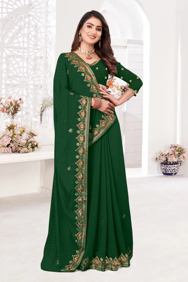 Dark_Green_Georgette_Embroidered_Bollywood_Saree_For_Women