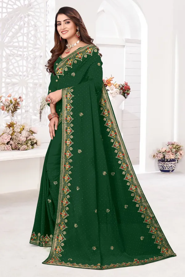 Dark_Green_Georgette_Embroidered_Bollywood_Saree_For_Women