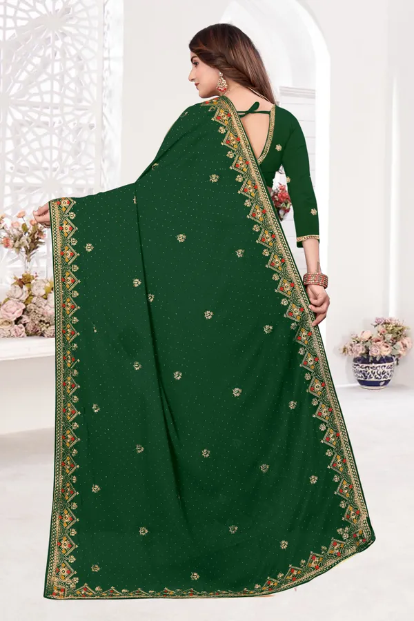 Dark_Green_Georgette_Embroidered_Bollywood_Saree_For_Women