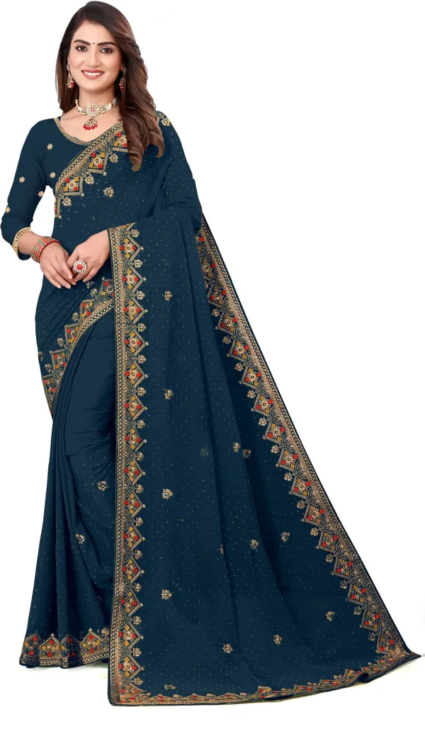 Dark_Blue_Georgette_Embroidered_Banarasi_Saree_For_Women