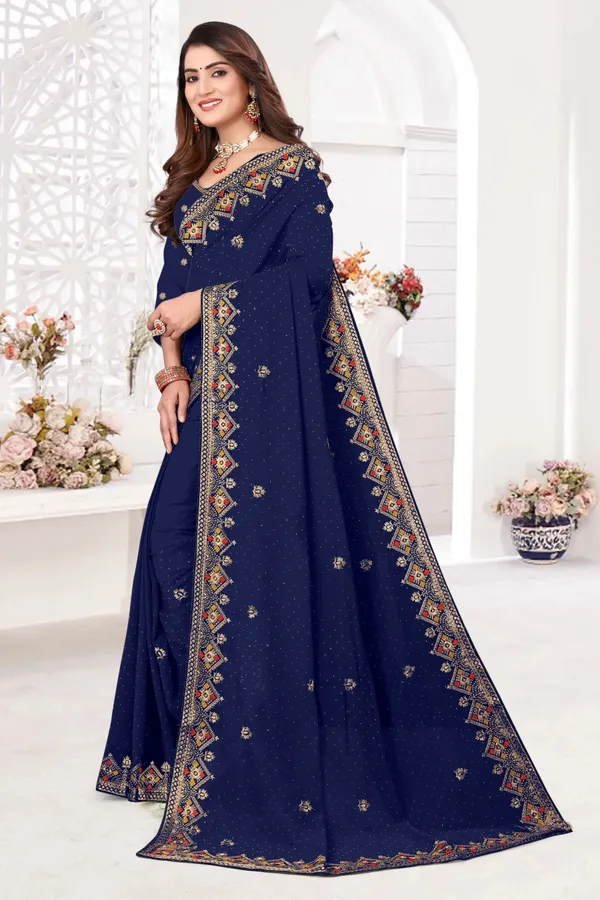 Dark_Blue_Gold_Georgette_Embroidered_Banarasi_Saree_For_Women