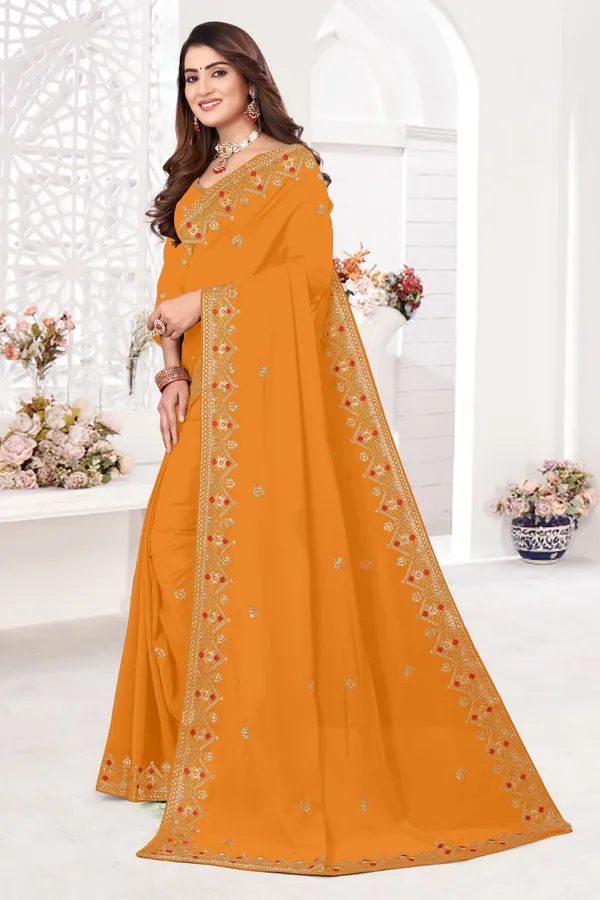 Orange_Georgette_Embroidered_Banarasi_Saree_For_Women