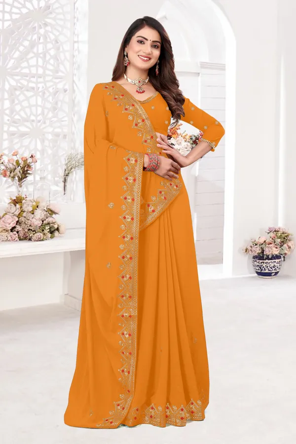 Orange_Georgette_Embroidered_Banarasi_Saree_For_Women