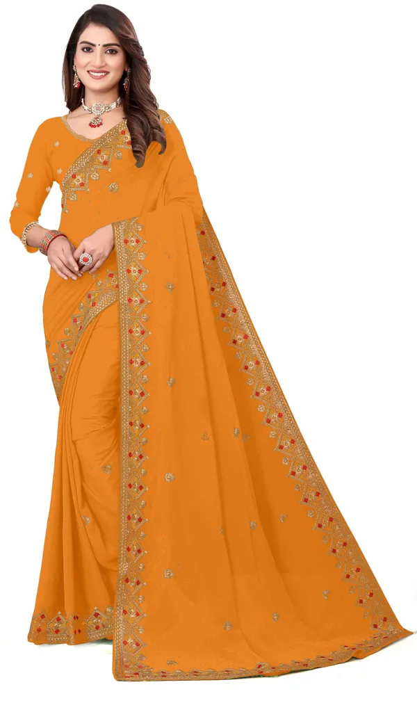 Orange_Georgette_Embroidered_Banarasi_Saree_For_Women