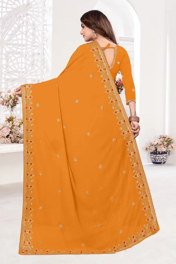 Orange_Georgette_Embroidered_Banarasi_Saree_For_Women