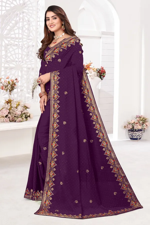 Maroon_Georgette_Embroidered_Banarasi_Saree_For_Women