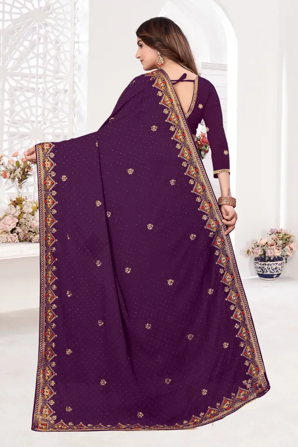 Maroon_Georgette_Embroidered_Banarasi_Saree_For_Women