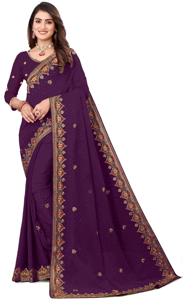 Maroon_Georgette_Embroidered_Banarasi_Saree_For_Women