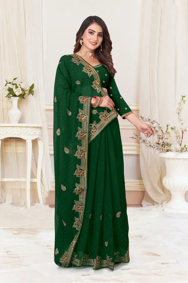 Dark_Green_Georgette_Printed_Bollywood_Saree_For_Women