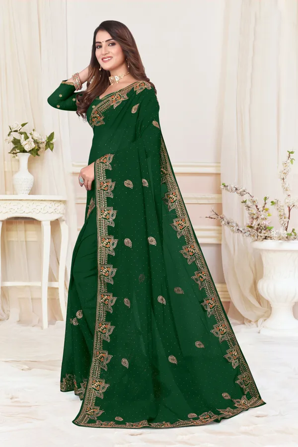 Dark_Green_Georgette_Printed_Bollywood_Saree_For_Women