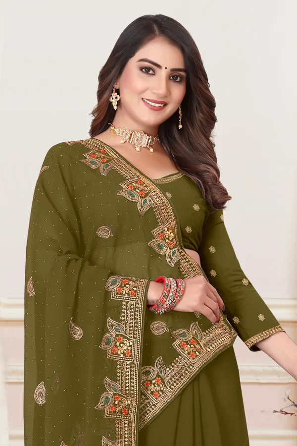 Dark_Green_Georgette_Printed_Bollywood_Saree_For_Women