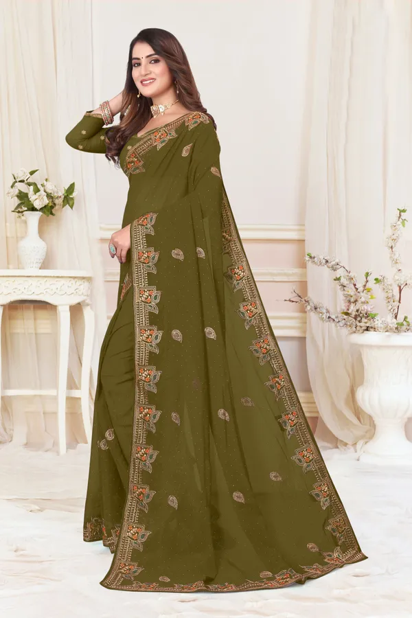 Dark_Green_Georgette_Printed_Bollywood_Saree_For_Women