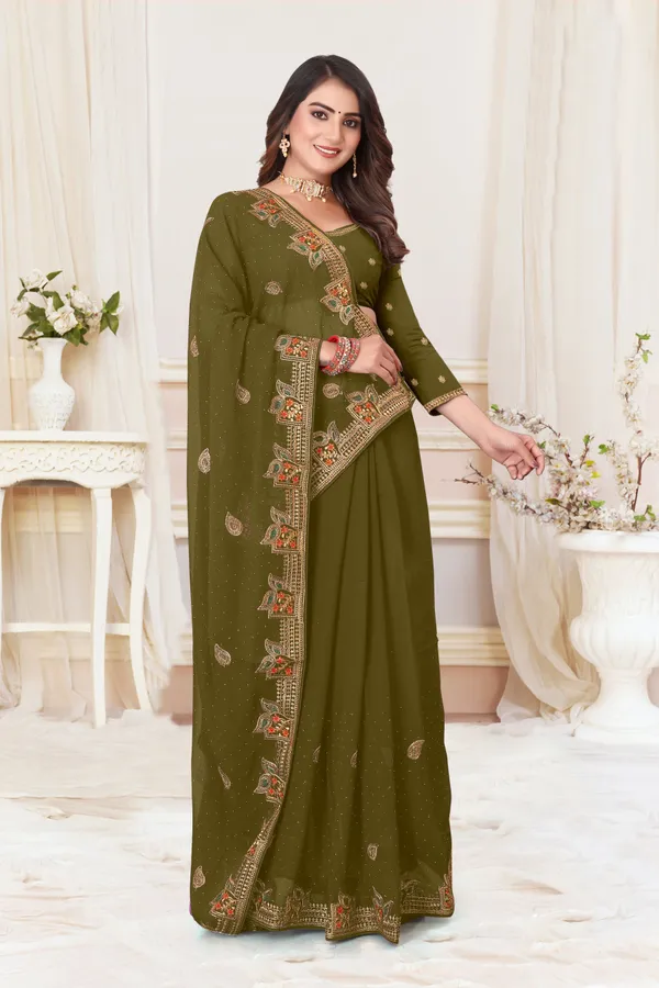 Dark_Green_Georgette_Printed_Bollywood_Saree_For_Women